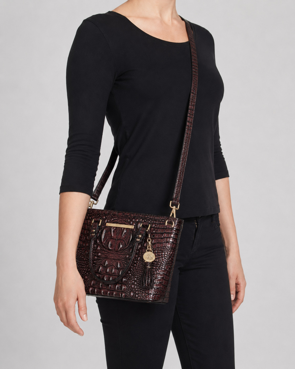 Brahmin Mini Asher Plum Purple Embossed Leather Satchel Bag Authentic