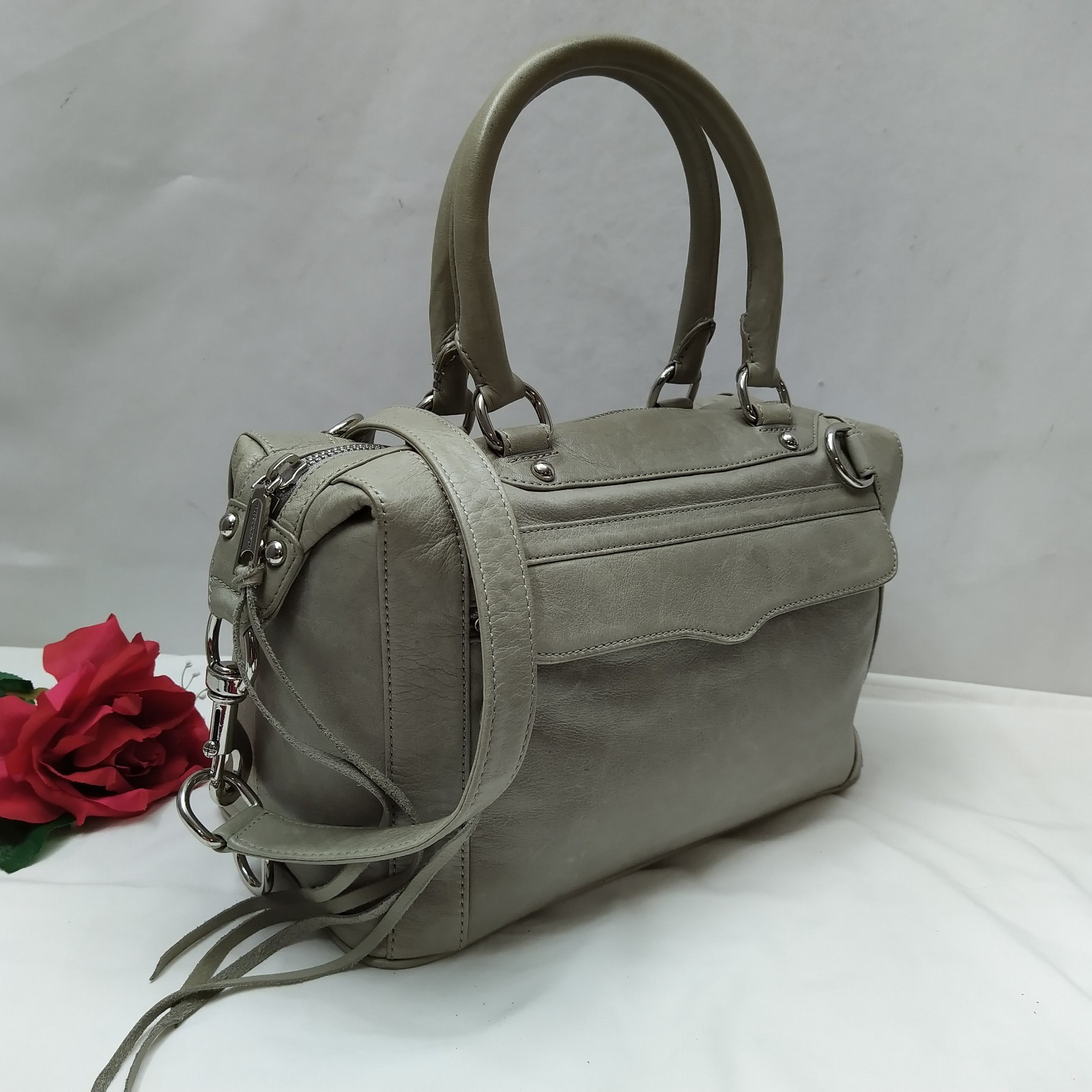 Rebecca Minkoff Gray Leather Double Handles Zipper Closure Satchel Bag
