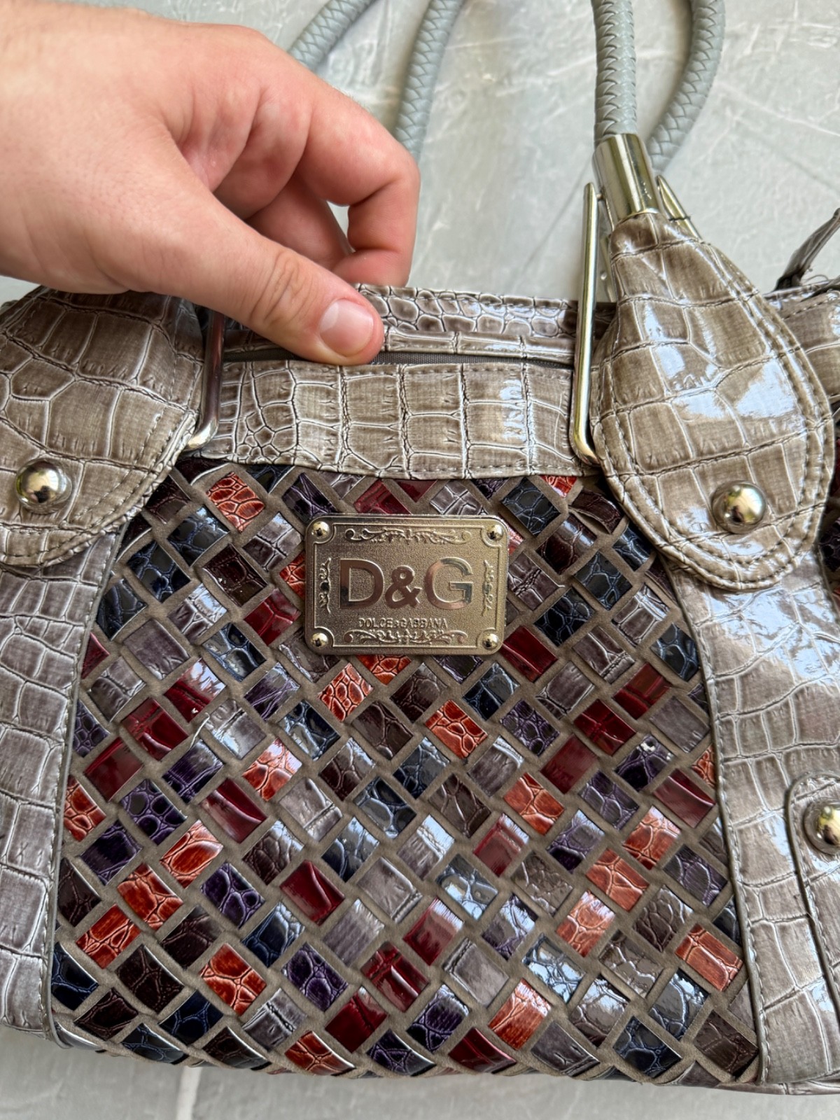 Vintage Dolce & Gabbana Lacquered Woven Shoulder Bag Y2K