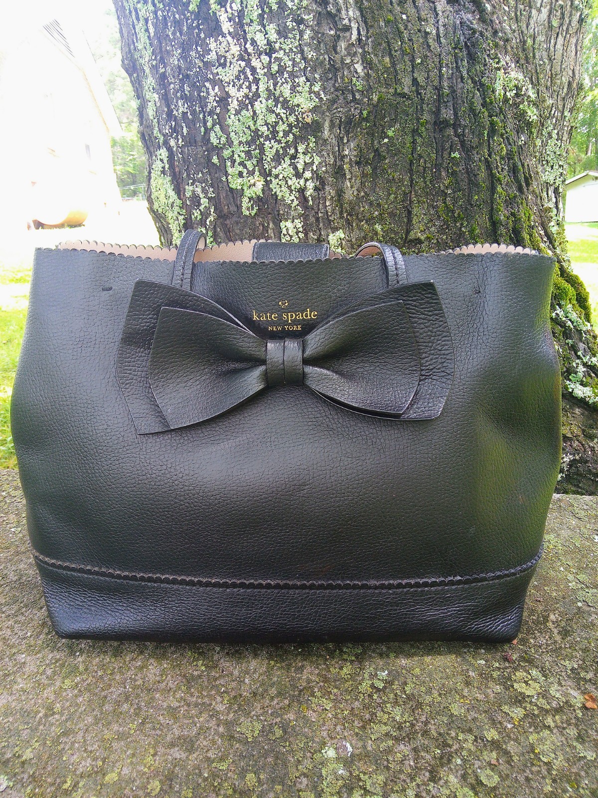 Kate Spade Giorgio Vanderbilt Black Leather Crossbody Tote with Bow Shoulder Bag