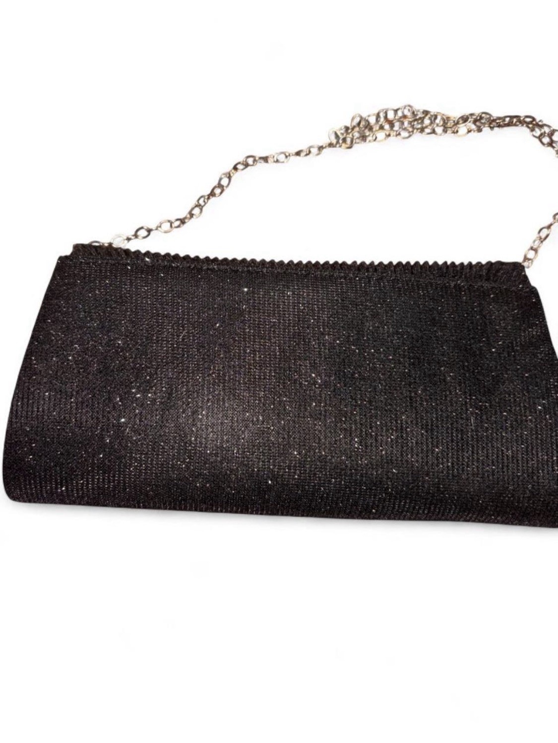 Black Glitter Rhinestone Bow Clutch Silver Chain Strap Magnetic Closure Small