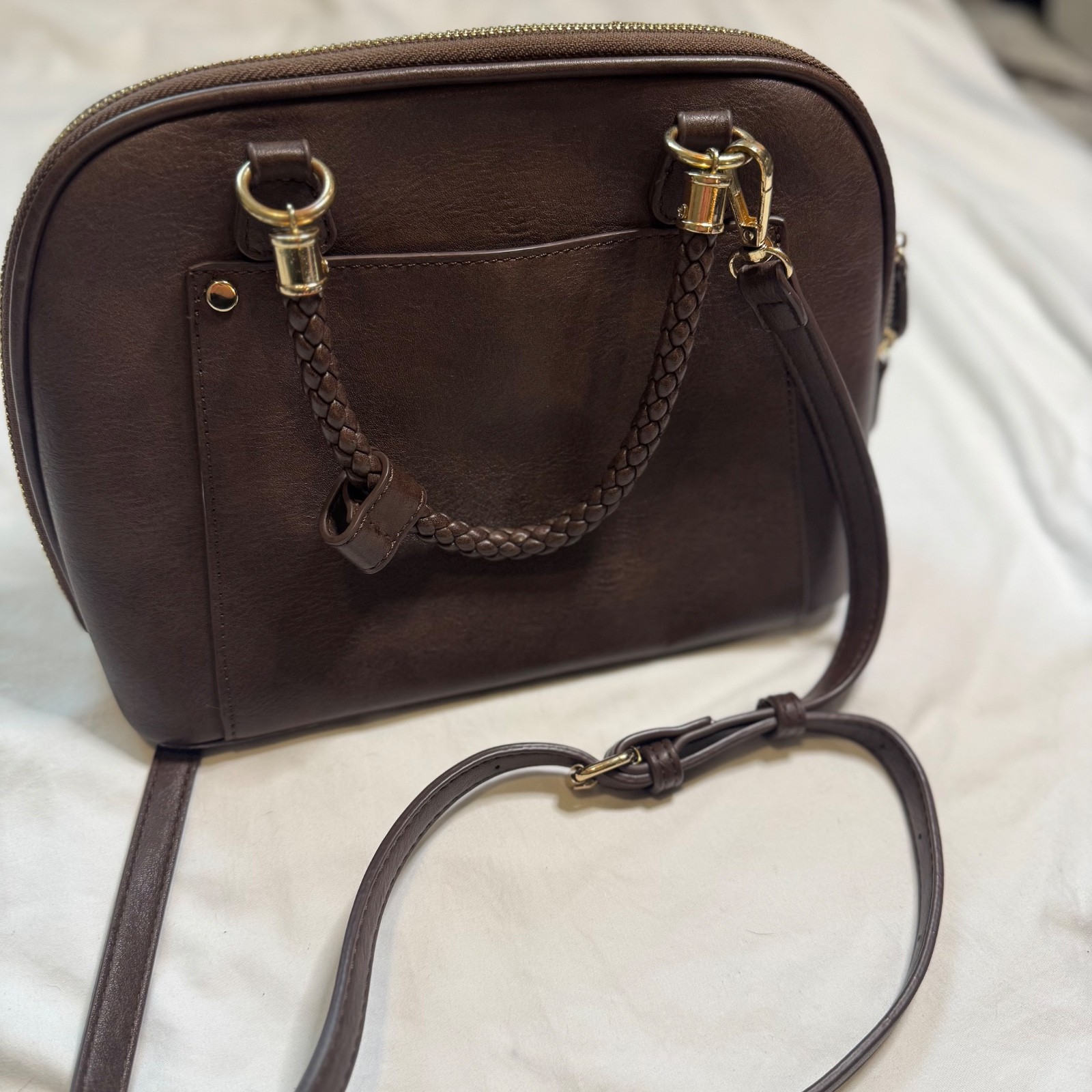 Madison West Camila Red Oxblood Satchel Faux Leather Purse Braided Handle