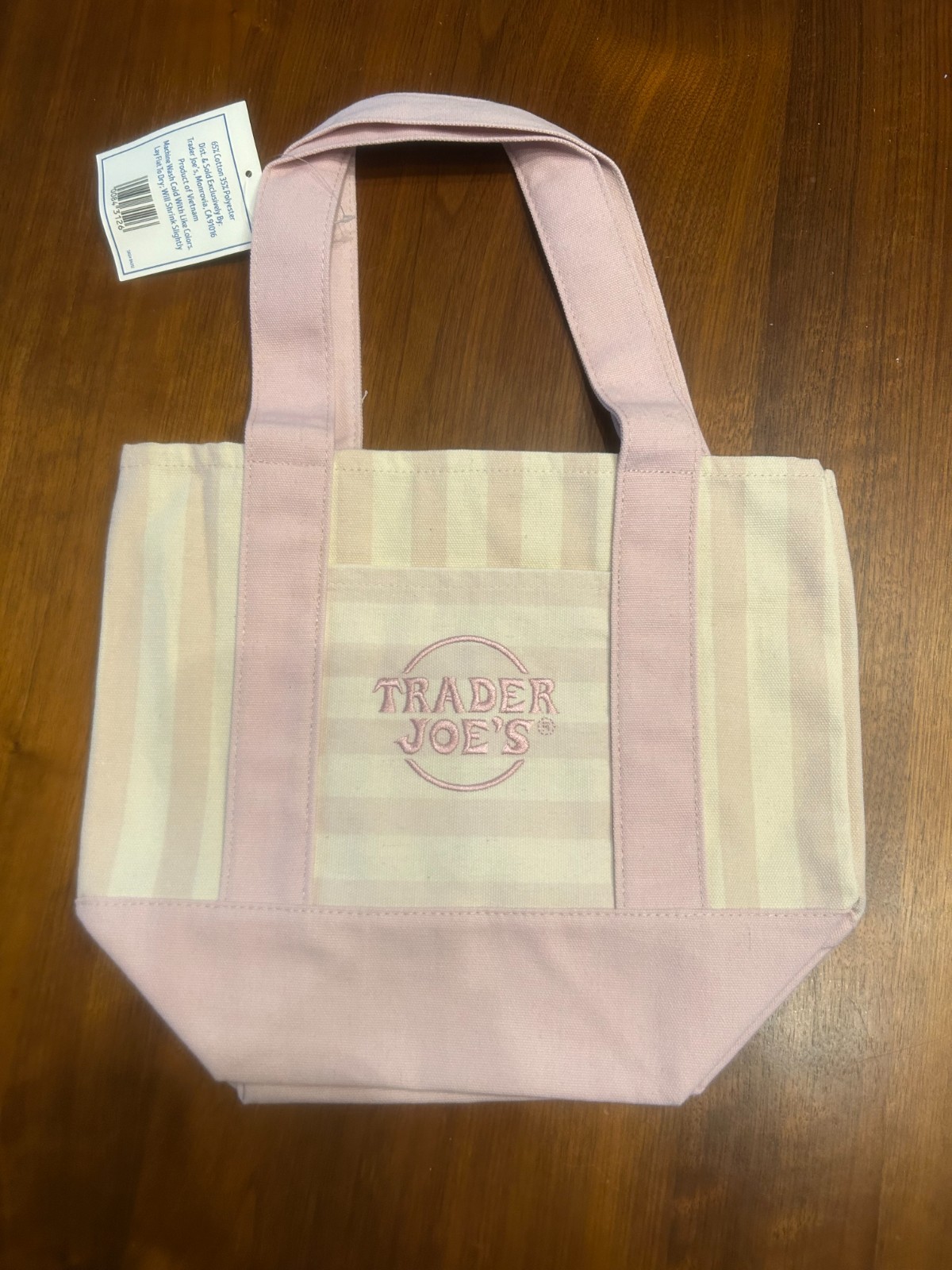 Pink Striped Trader Joe’s Mini Canvas Tote Bag NWT