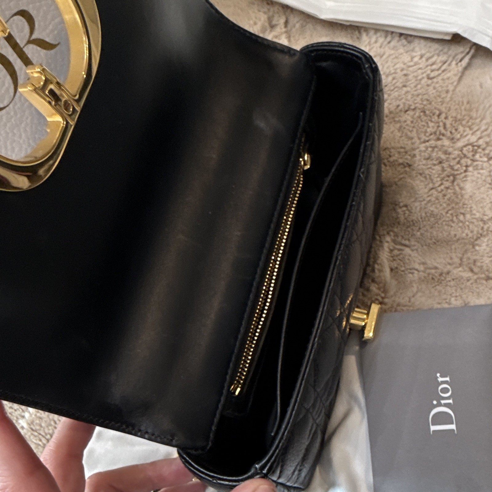 Dior Black Cannage Quilted Shoulder Bag Gold Hardware Chain Strap Box Dust Bag