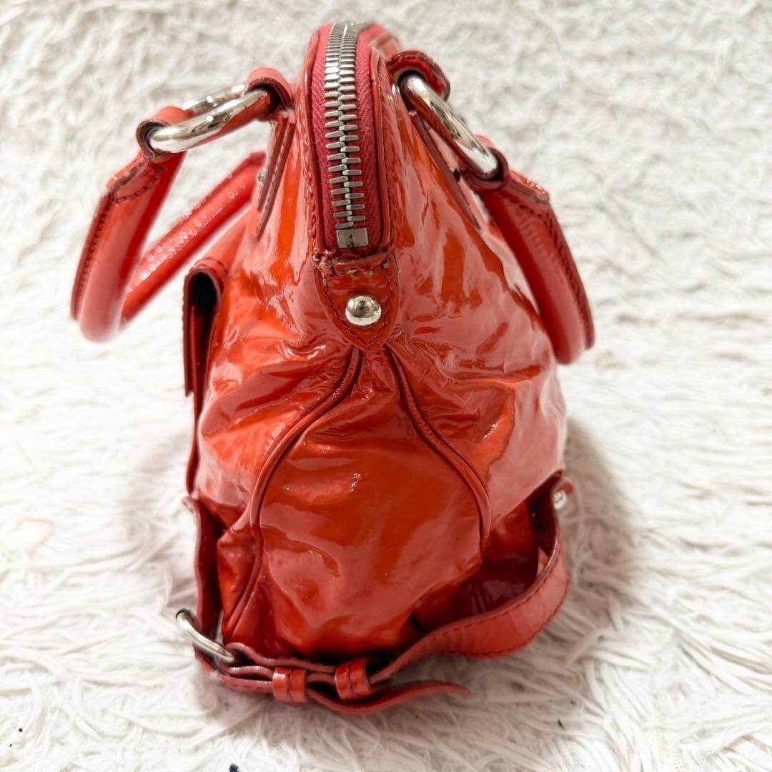 Marc Jacobs Orange Patent Leather Handbag Silver Zip 31cm x 21cm x 11cm