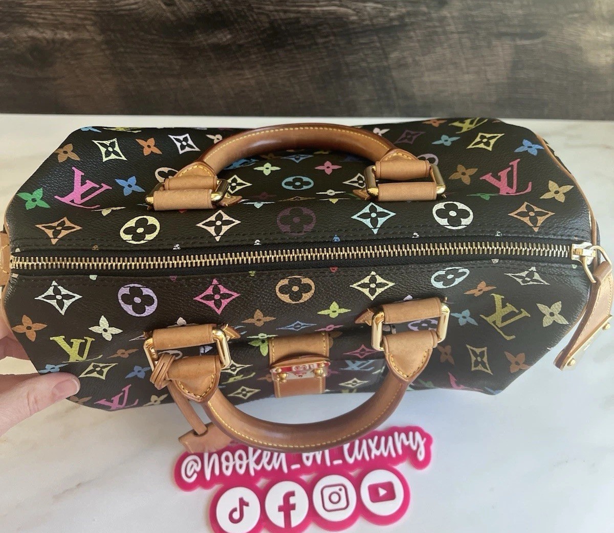 Authentic Louis Vuitton Takashi Murakami Black Multicolor Speedy 30 Handbag Bag
