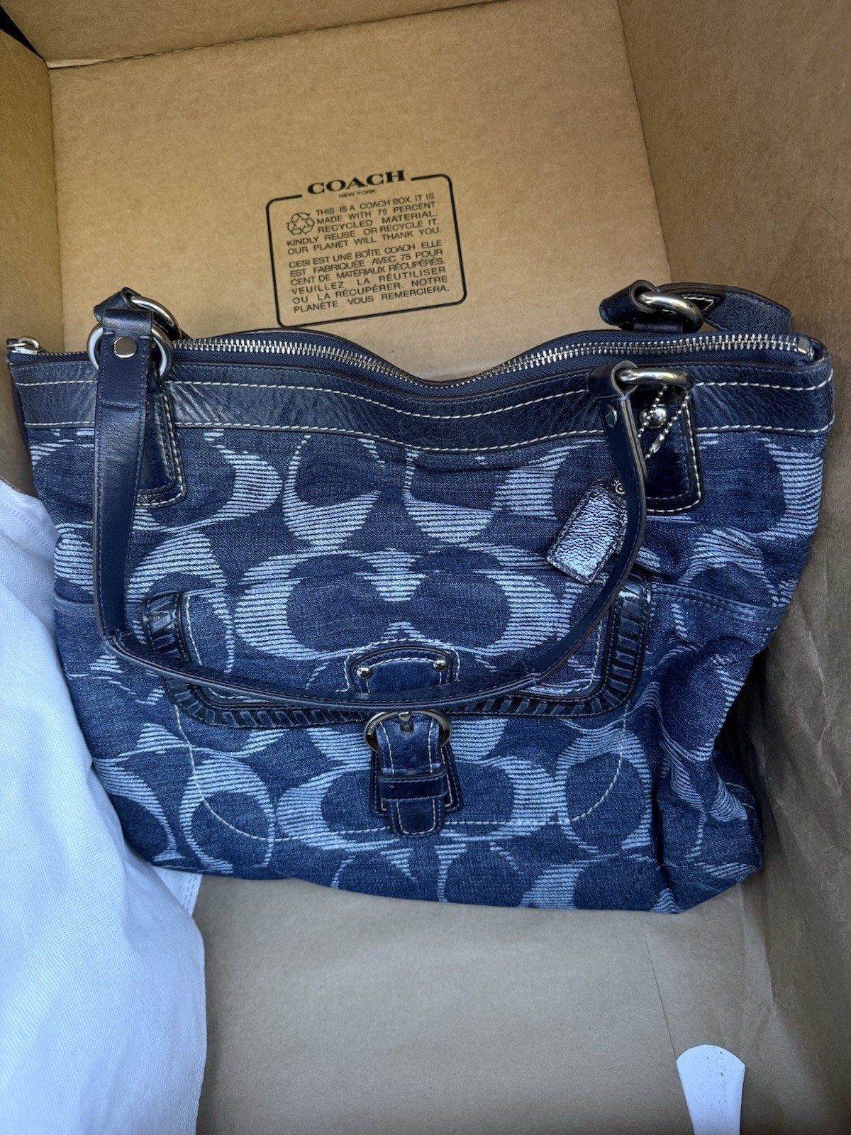Coach Blue Signature C Medium Shoulder Bag w/ Detachable Strap Zip Buckle