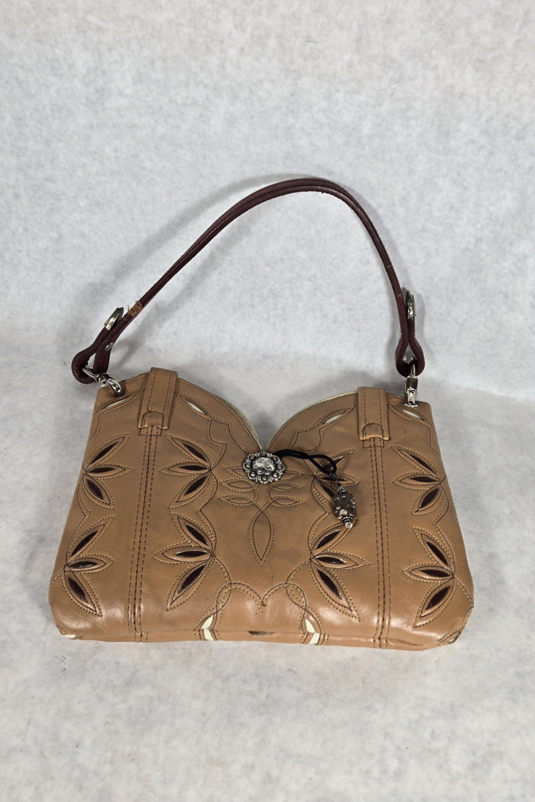 Vintage Western Cowboy Dingo Boot Leather Handbag Concho Double Strap See Photos