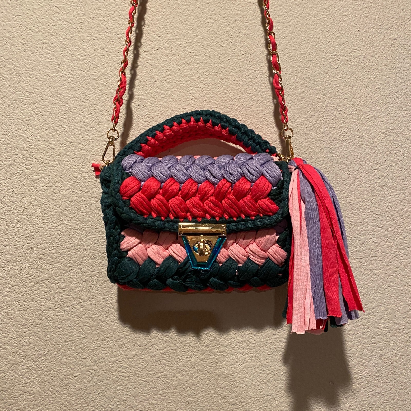 Colorful Braided Crochet Shoulder Purse Handmade Summer Bag 7×8