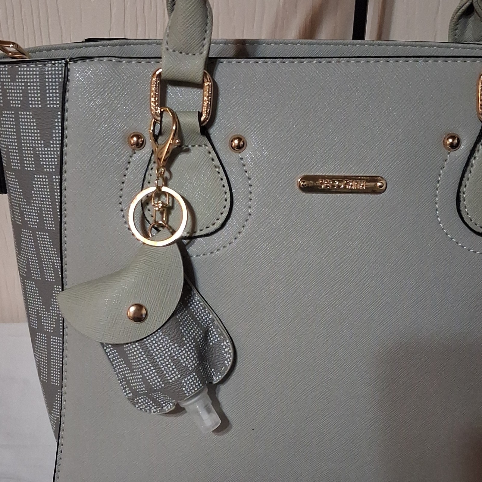 Secosana Gray Logo Satchel Top Handle Zip Detach Adjust Strap Gold Keychain