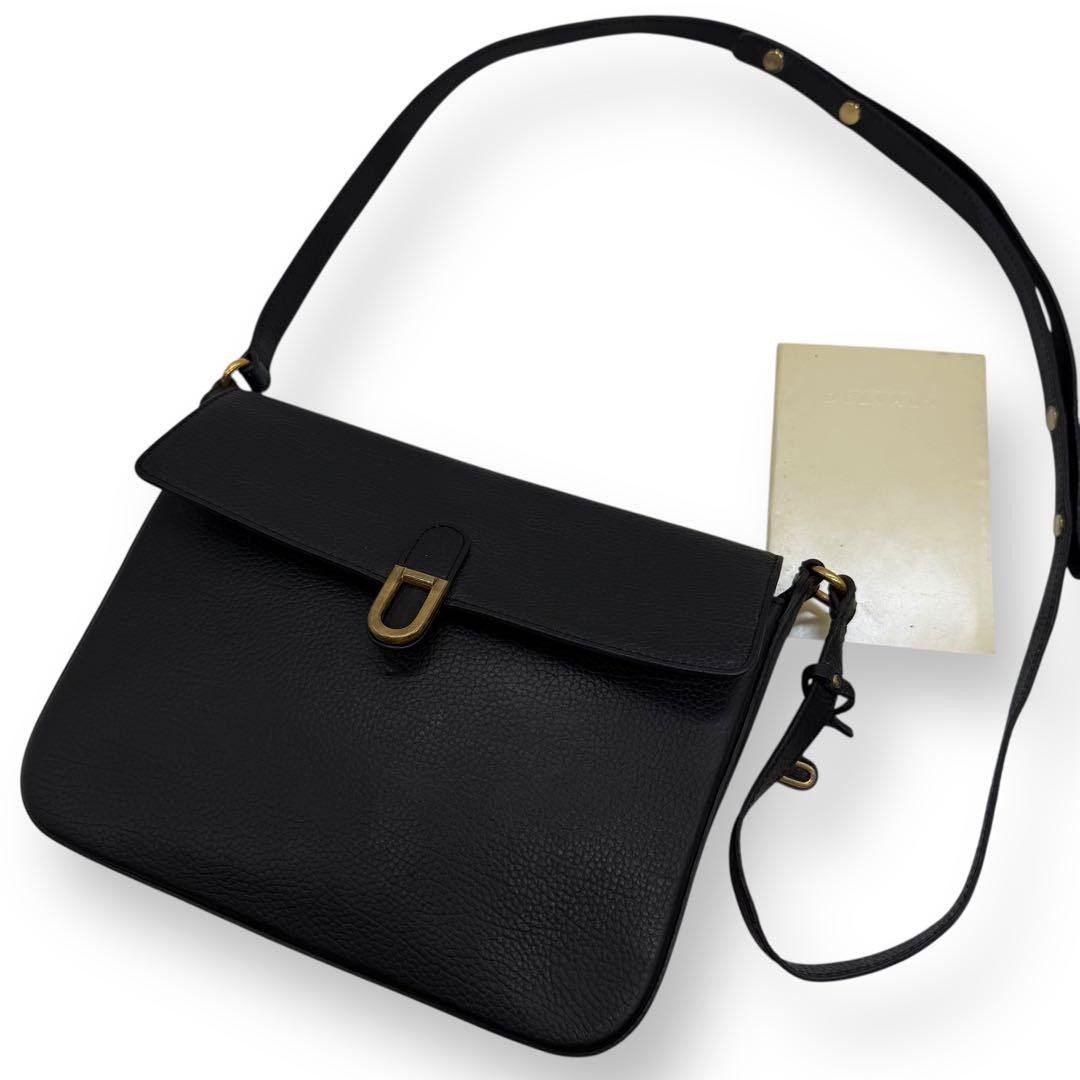 DELVAUX D Buckle Leather Shoulder Bag Black US 9.3in Vintage Used Rare Japan