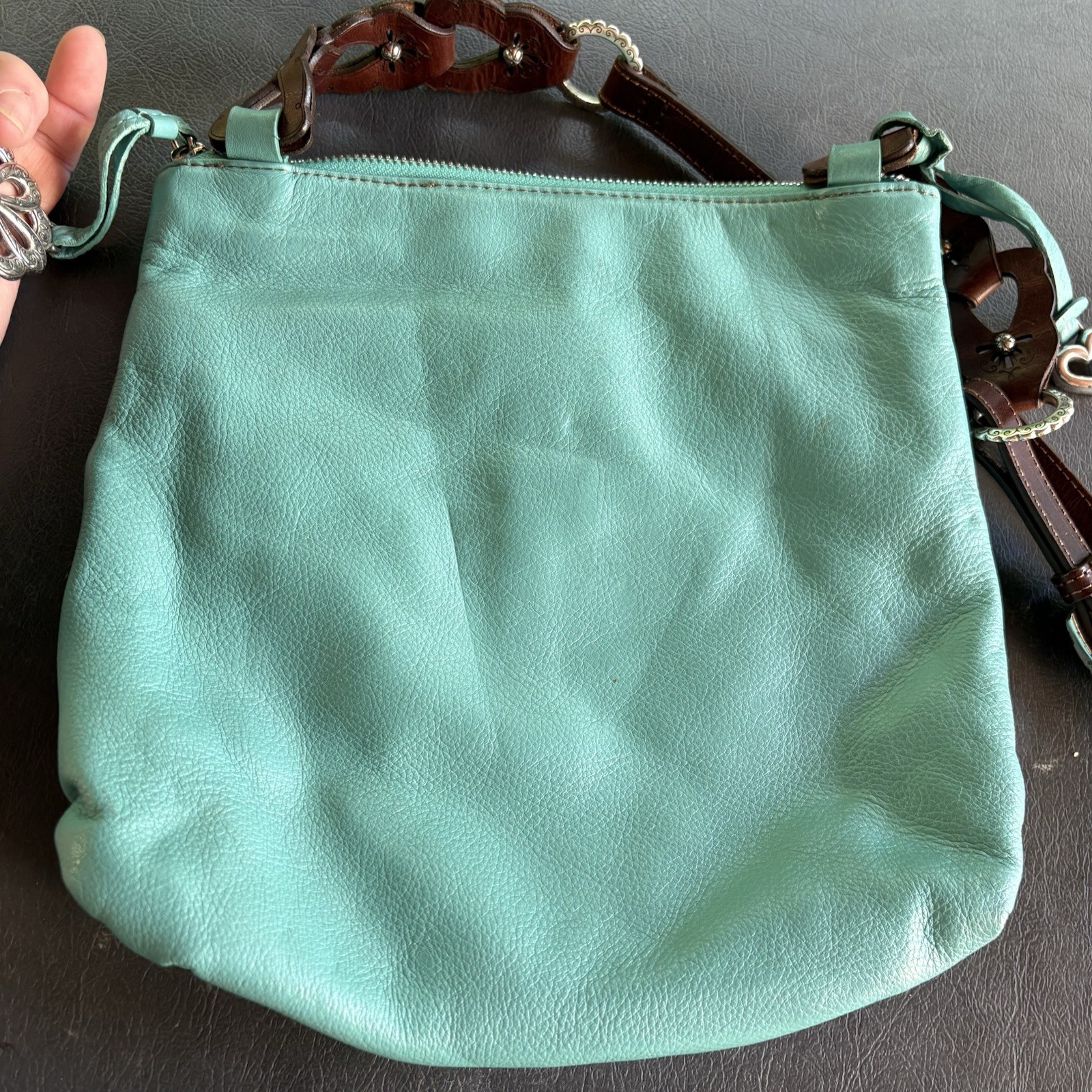 BRIGHTON KODA COLLECTION Teal LEATHER CROSSBODY MESSENGER BAG Heart L896041