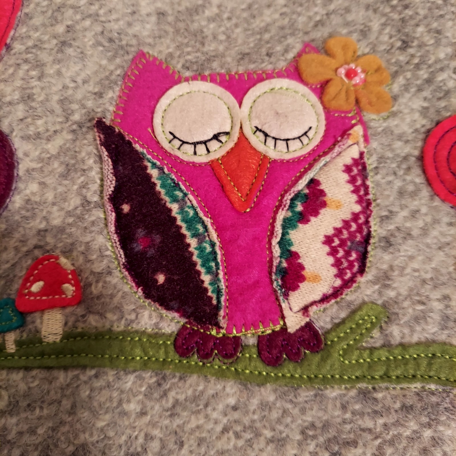 NATURAL LIFE Wool Purse Felted Owl, Pom Poms Plastic Handles EUC
