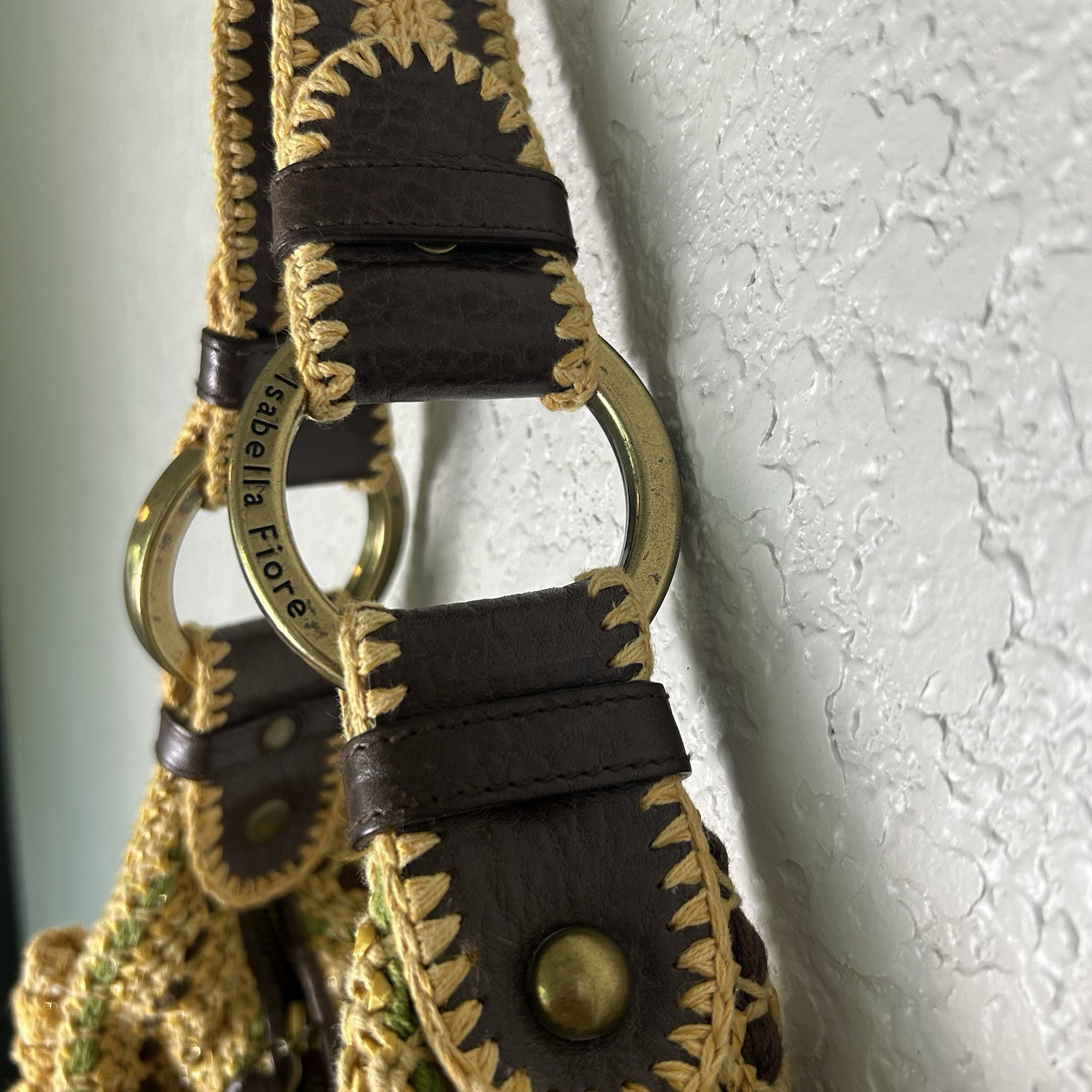 Vintage Isabella Fiore Woven Crochet Hobo Crescent Floral Shoulder Bag