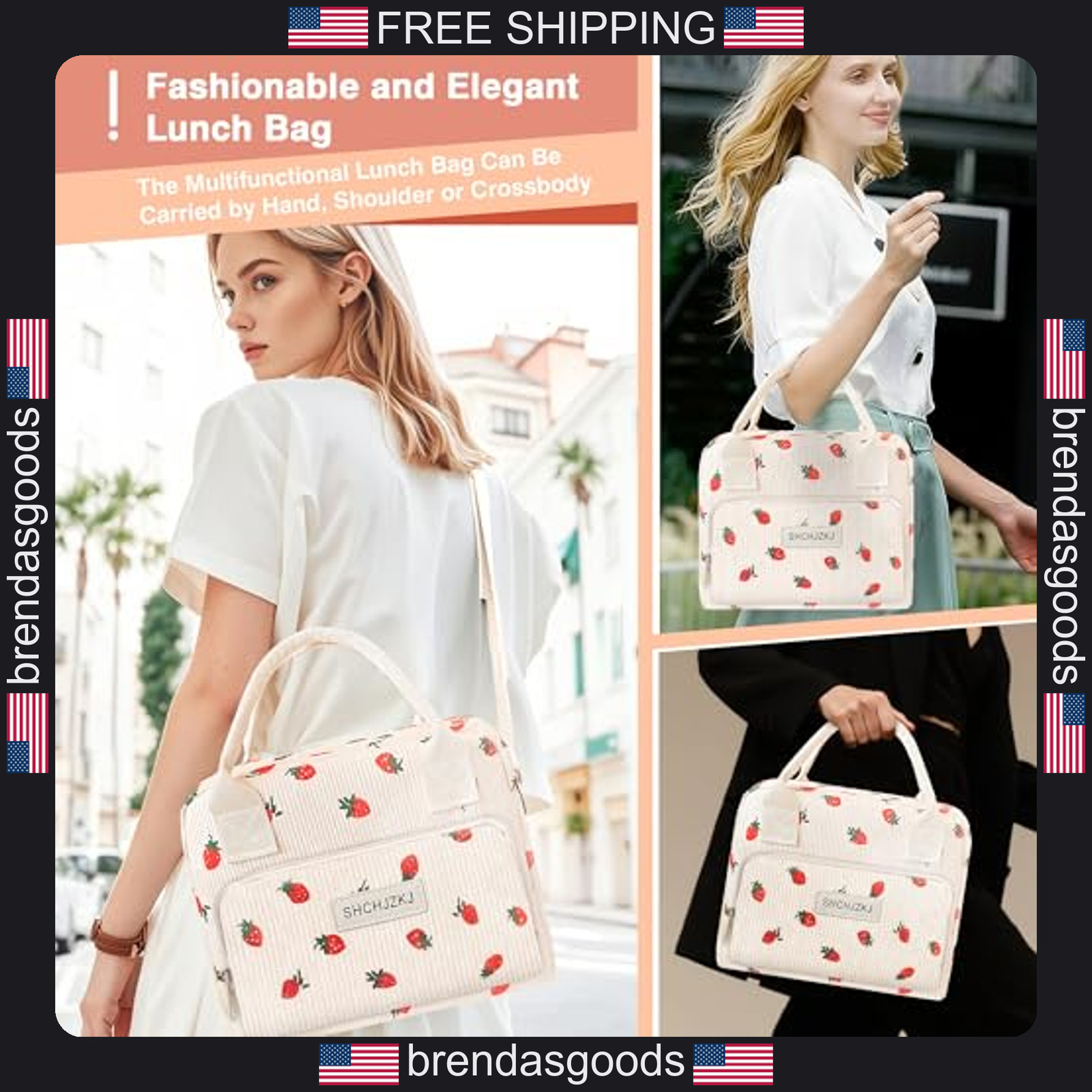 Large Corduroy Lunch Bag with Adjustable Shoulder Strap for Women