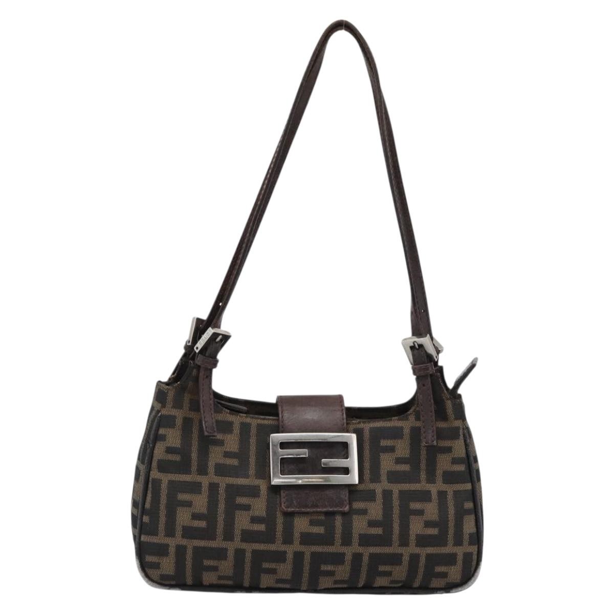 FENDI Zucca Canvas Mamma Baguette Shoulder Bag Black Brown Auth 185076