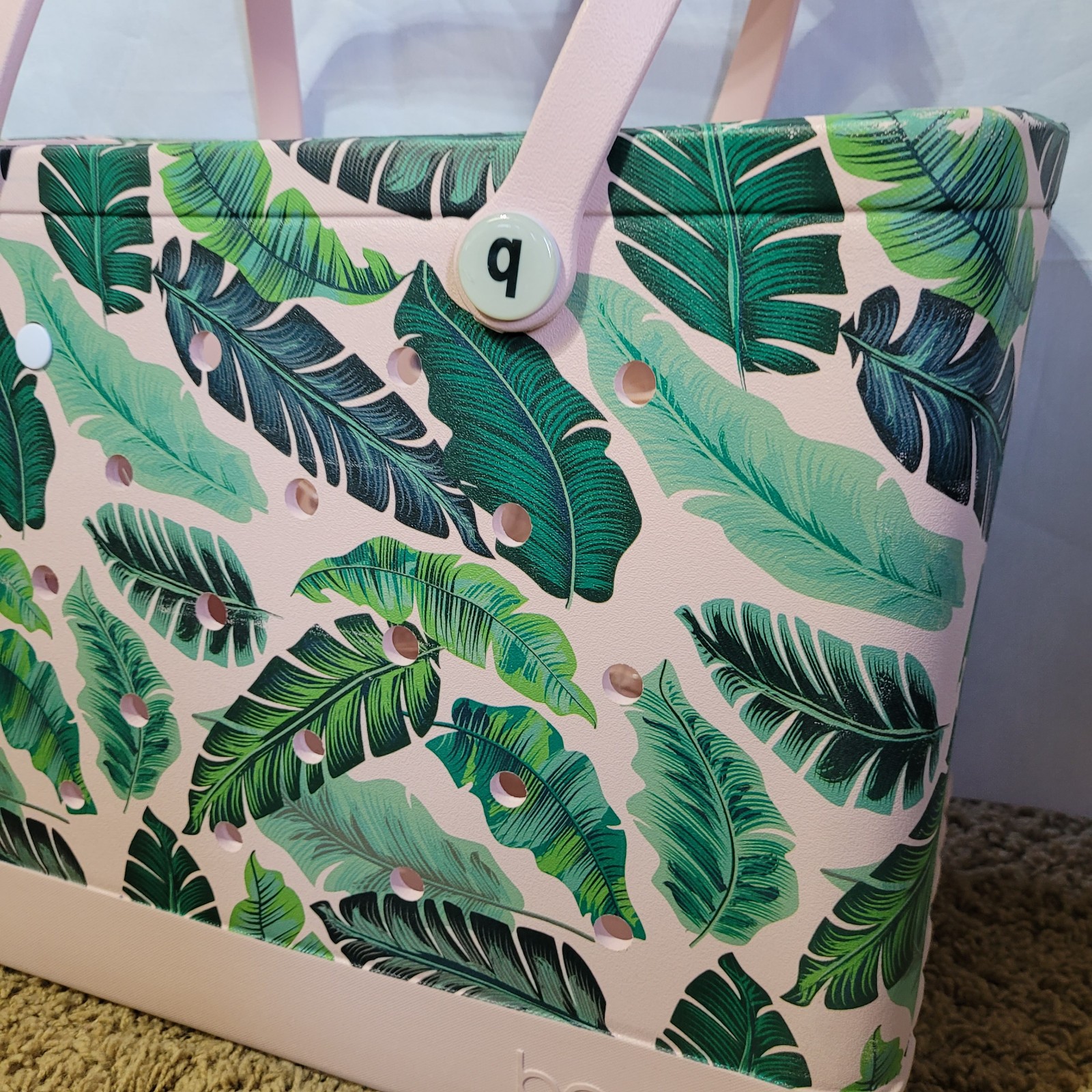 Bogg Bag Original XL Pink Palm Leaf Beach Tote Lightweight Washable Durable