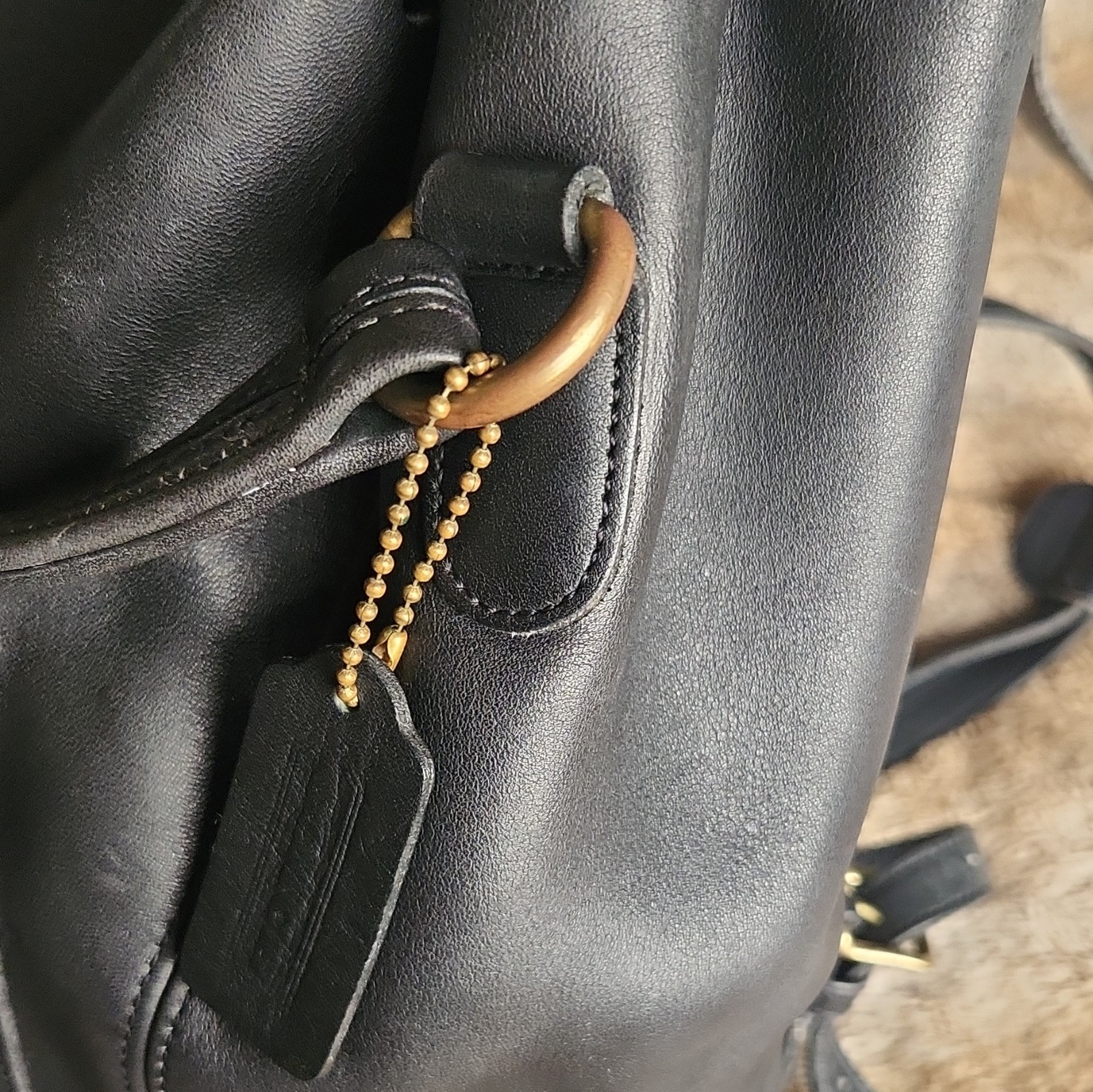 Coach Black Bucket Backpack, Drawstring & Turn Lock, Brass Hardware, Charm, 9992