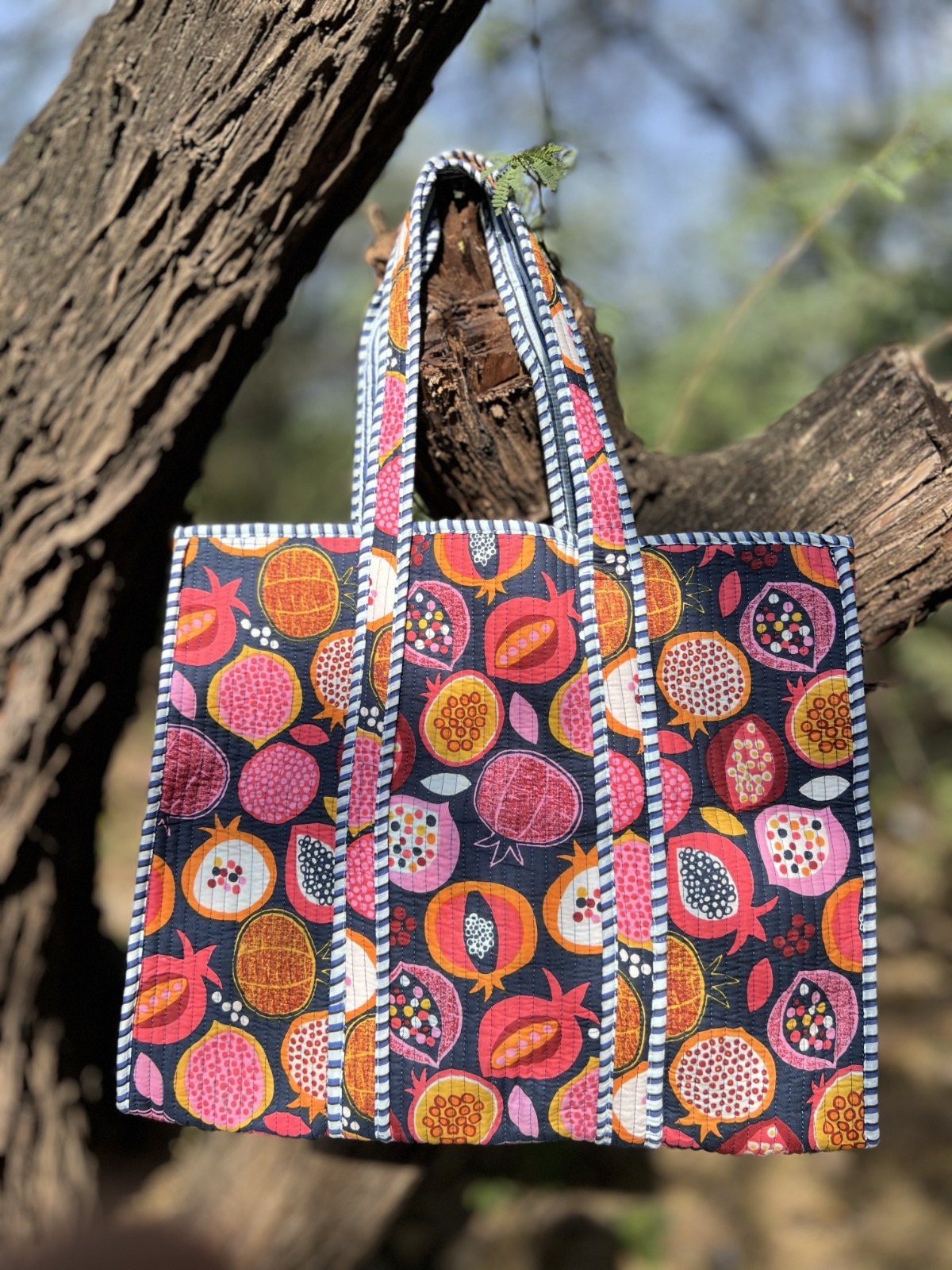 Handmade Quilted Cotton Tote Bag Women Shopping Beach Travel Grocery Reusable