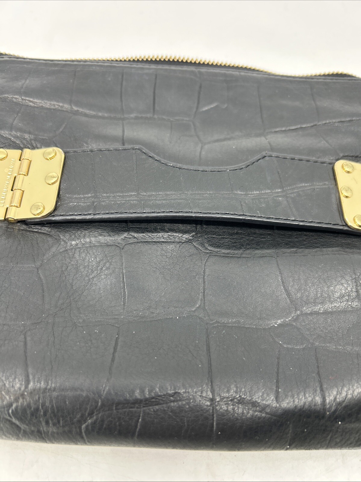 ~HAYDEN HARNETT Purse Black Leather Convertible Clutch w/Crossbody Strap