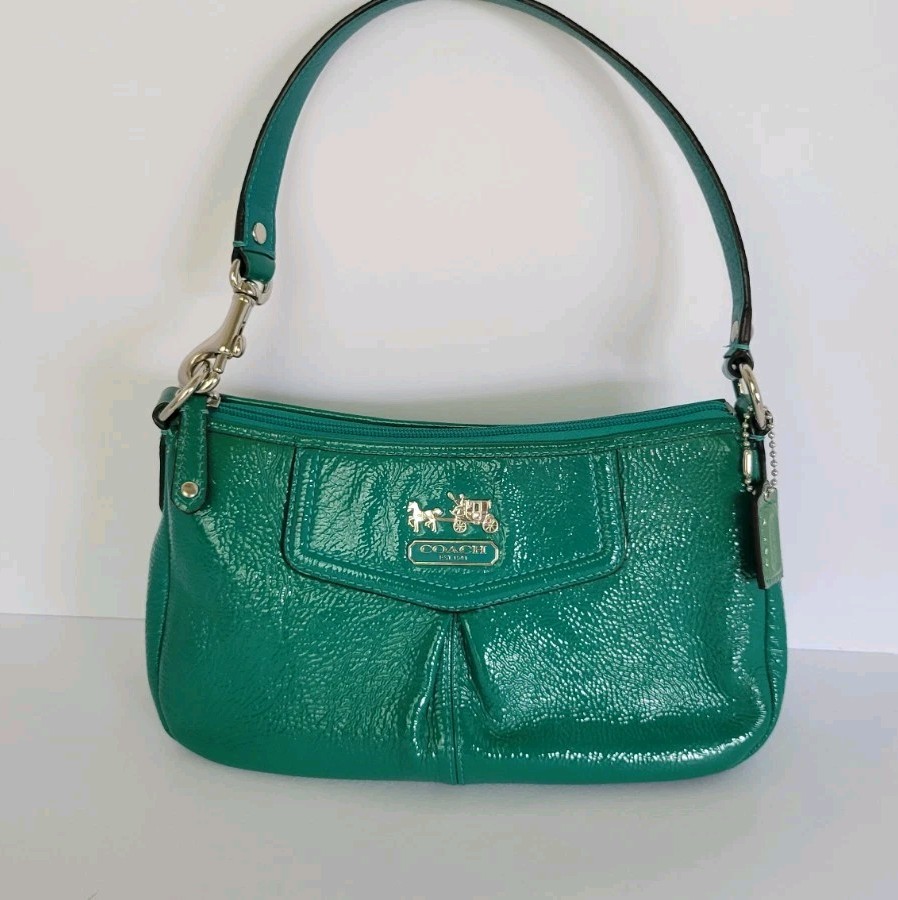 Coach Madison Teal Patent Leather Shoulder Bag Silver Hardware F0993-43374