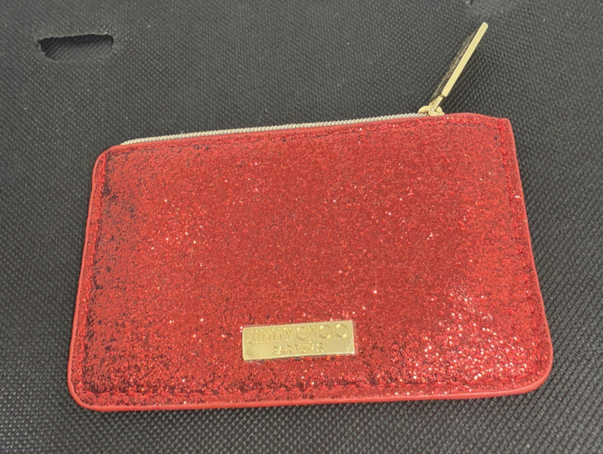 JIMMY CHOO Parfums MINI Red Sparkling Pouch Coin Bag Gold Hardwar NEW