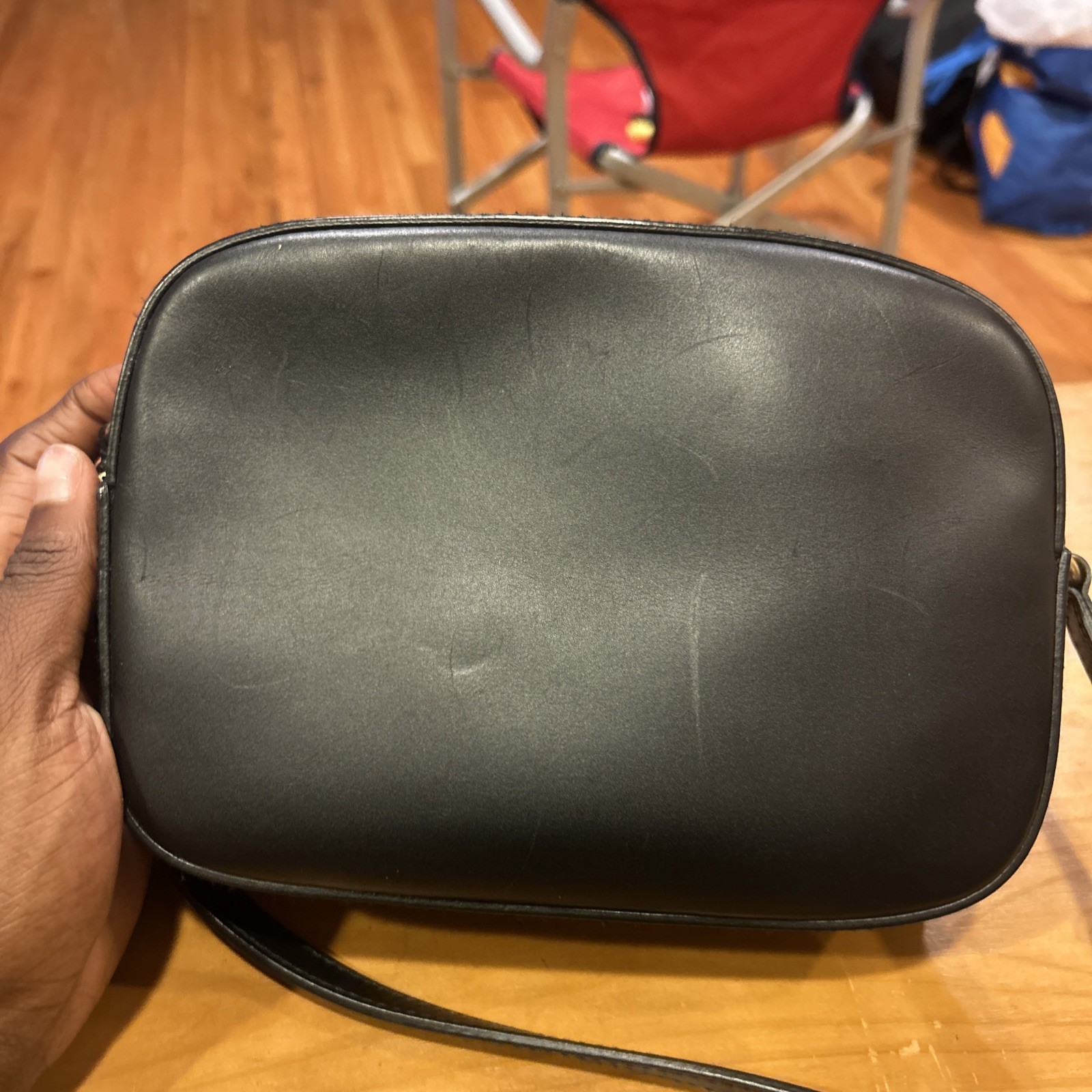 Gucci Black Leather Sherry Line Webby Bee Small Camera Crossbody Bag