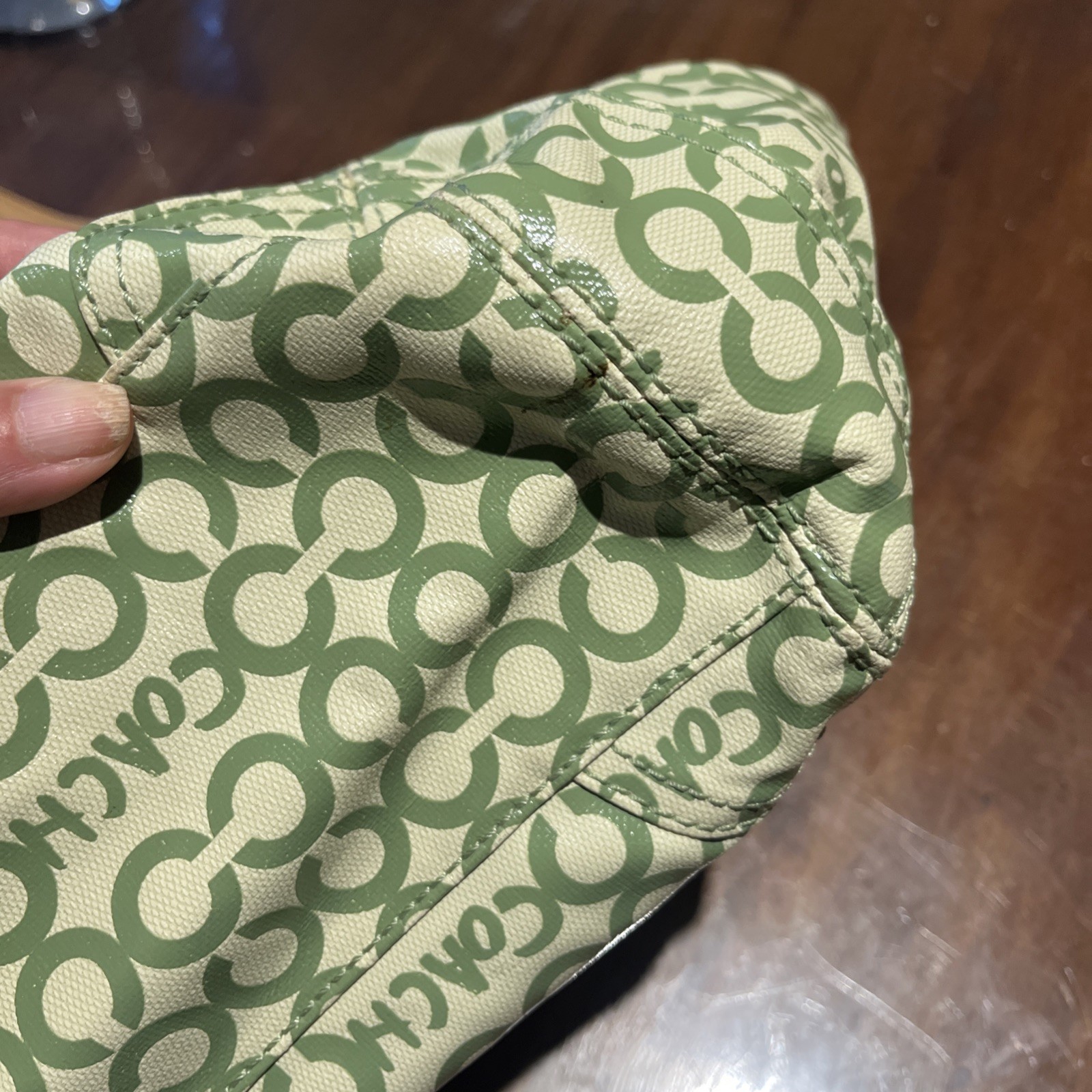Coach Tote Bag Green Op Art Logo Coated Canvas JO868-13142