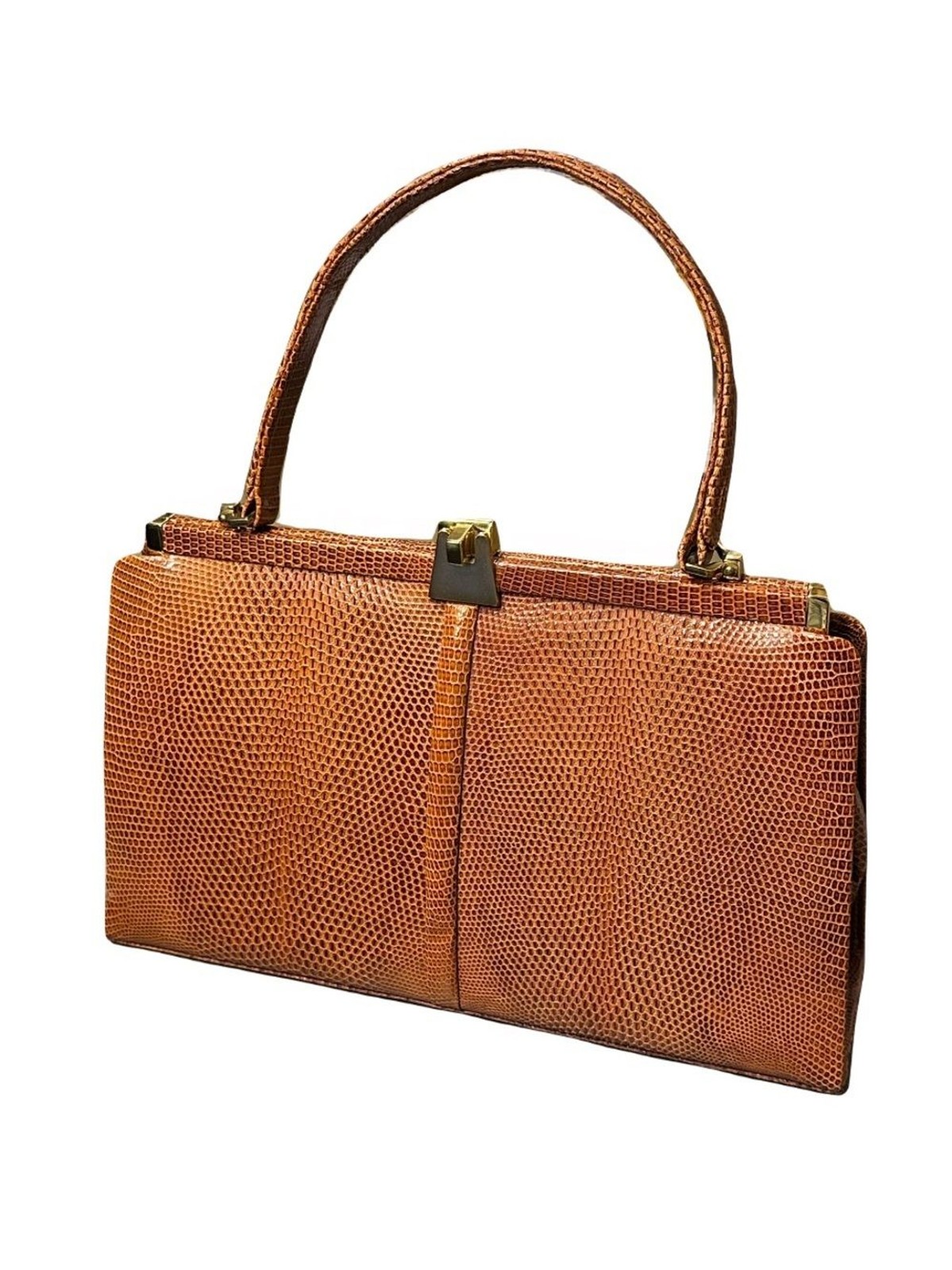 Mint Full Lizard Vintage Handbag Set Cognac Made in West Germany Mid-Century
