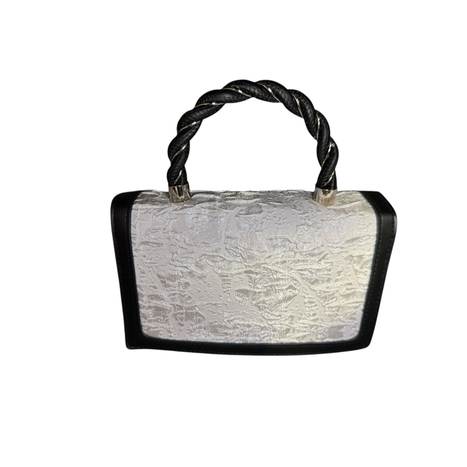 Chic Textured White Black Trim Top Handle Handbag