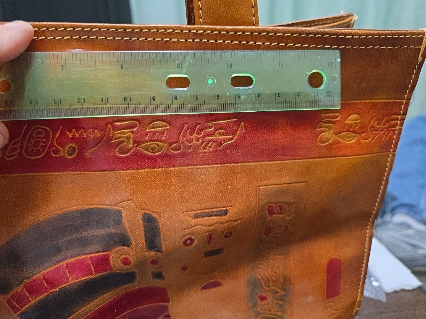 Handmade Egyptian Leather Bag Acient Hieroglyphs, Sm Change Purse, Embossed.