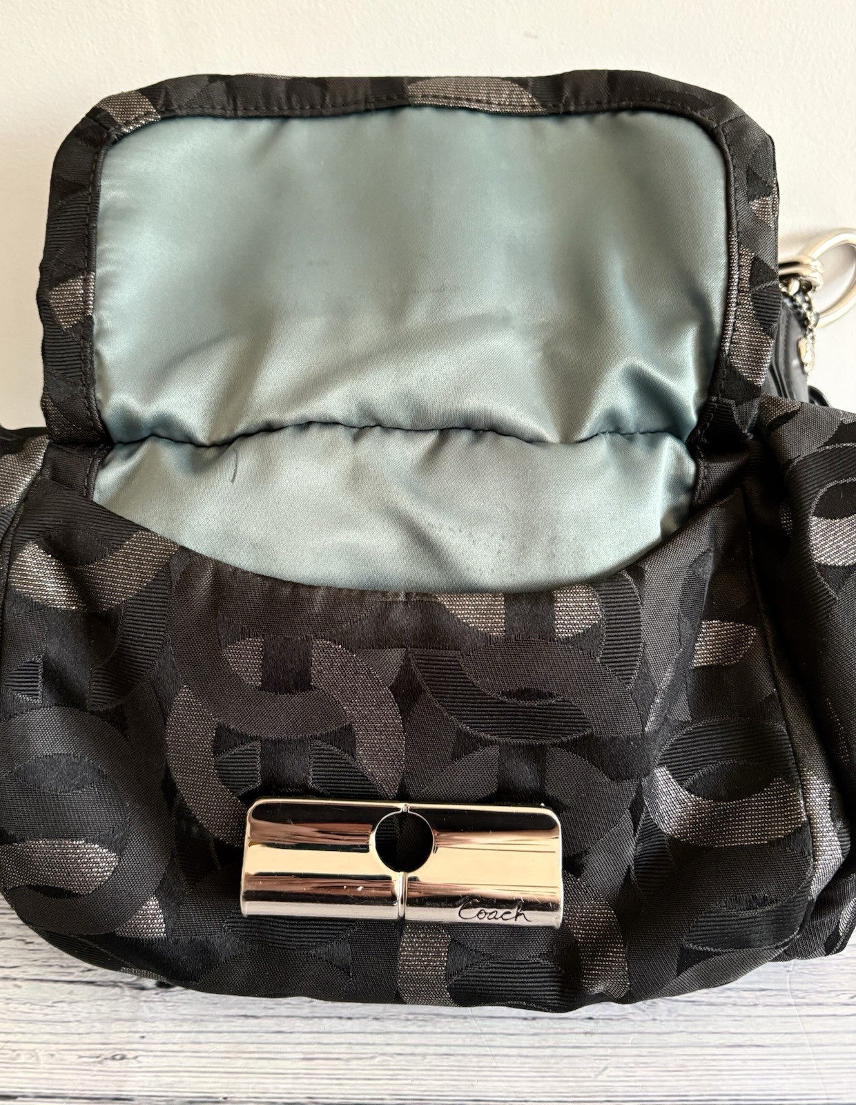 Coach Kristin Op Art Pushlock Hobo Bag E18295 Black Gray W/ Shoulder Strap