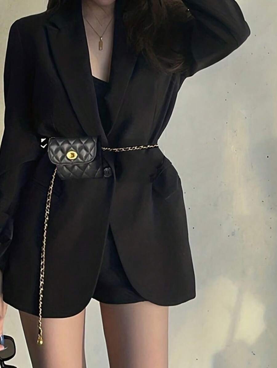 Mini Rhombus Waist Bum Bag Women Spiked Detachable Chain Crossbody Shoulder