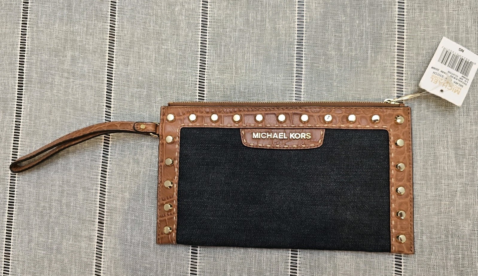 Michael Kors Selma Pick Stitch Denim Clutch