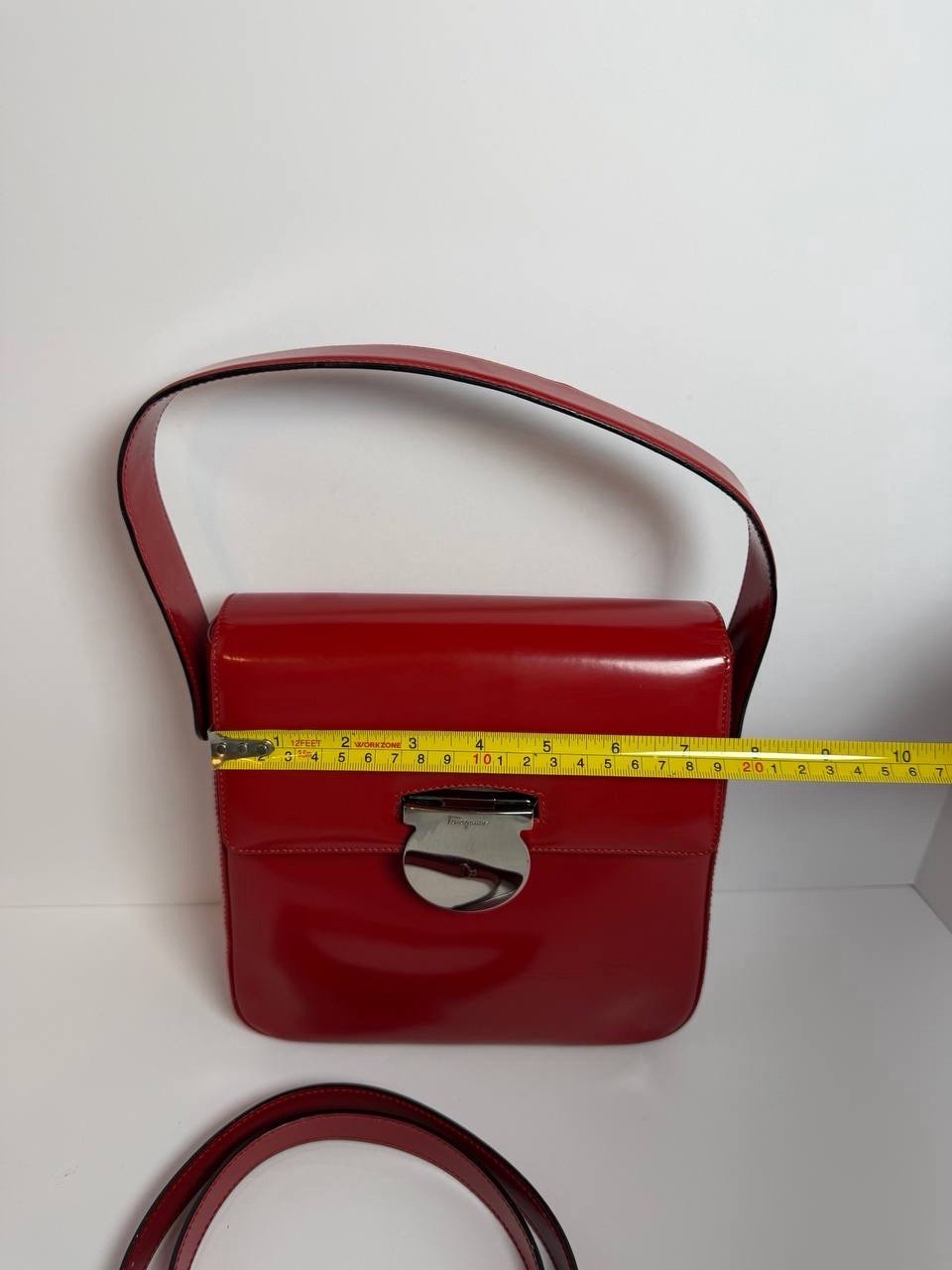 Salvatore Ferragamo Vala Gancini Clasp Red Patent Leather HandBag