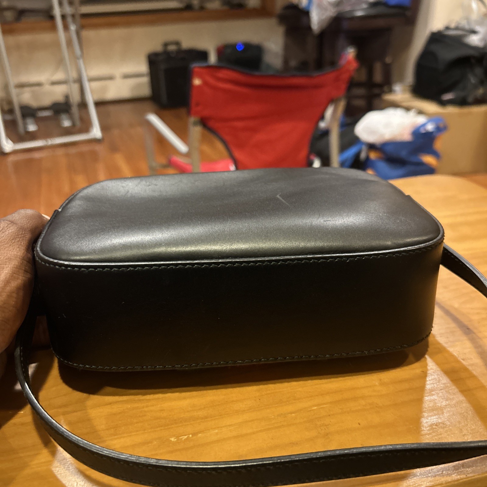 Gucci Black Leather Sherry Line Webby Bee Small Camera Crossbody Bag
