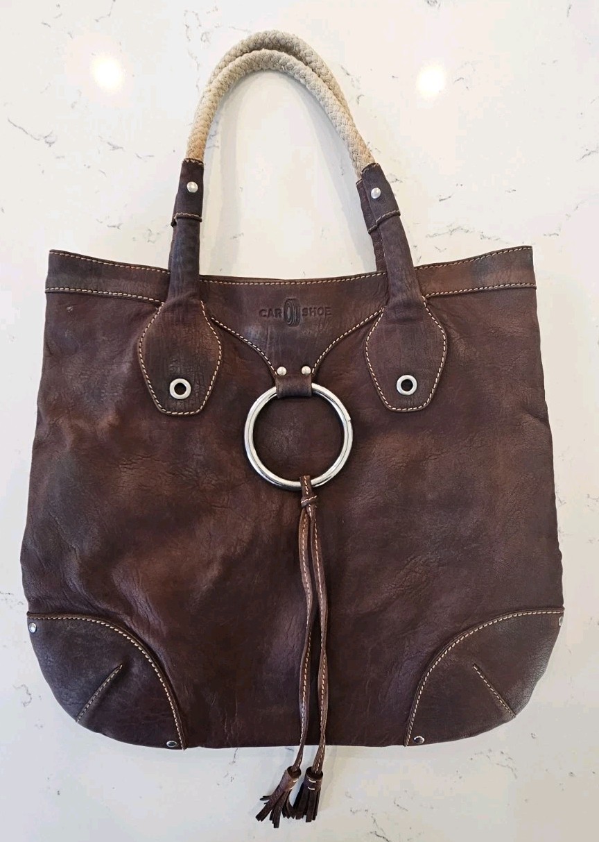 Rare Car Shoe Leather Hobo Shoulder Bag Rope Handles Boho Western Style Vintage
