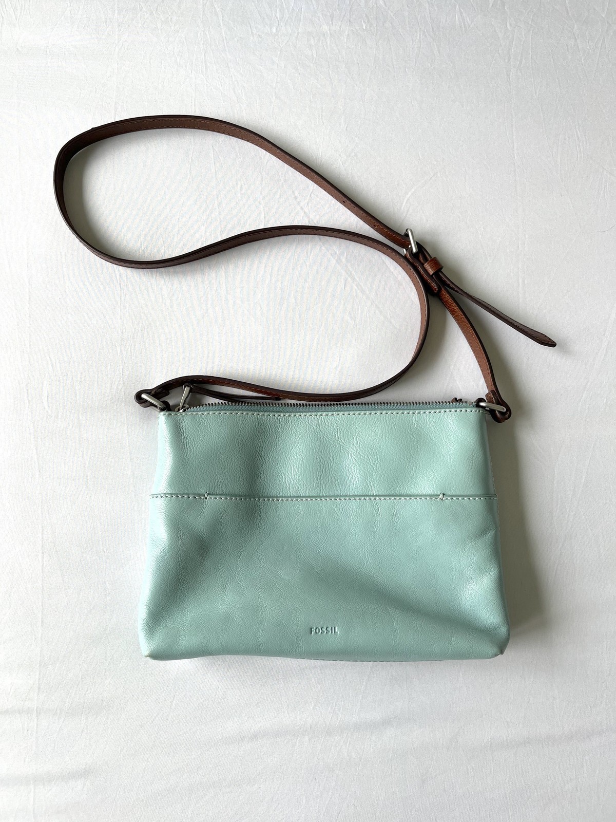 Fossil Fiona Leather Crossbody Bag – Robin’s Egg Blue & Brown