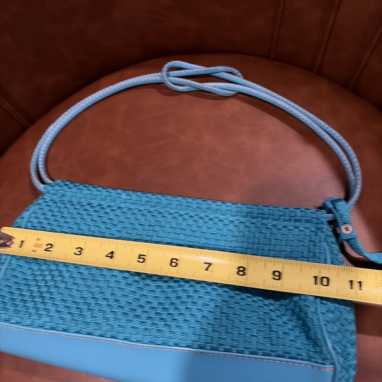 The Sak Mini Shoulder Bag woven w vegan leather trim turquoise heart