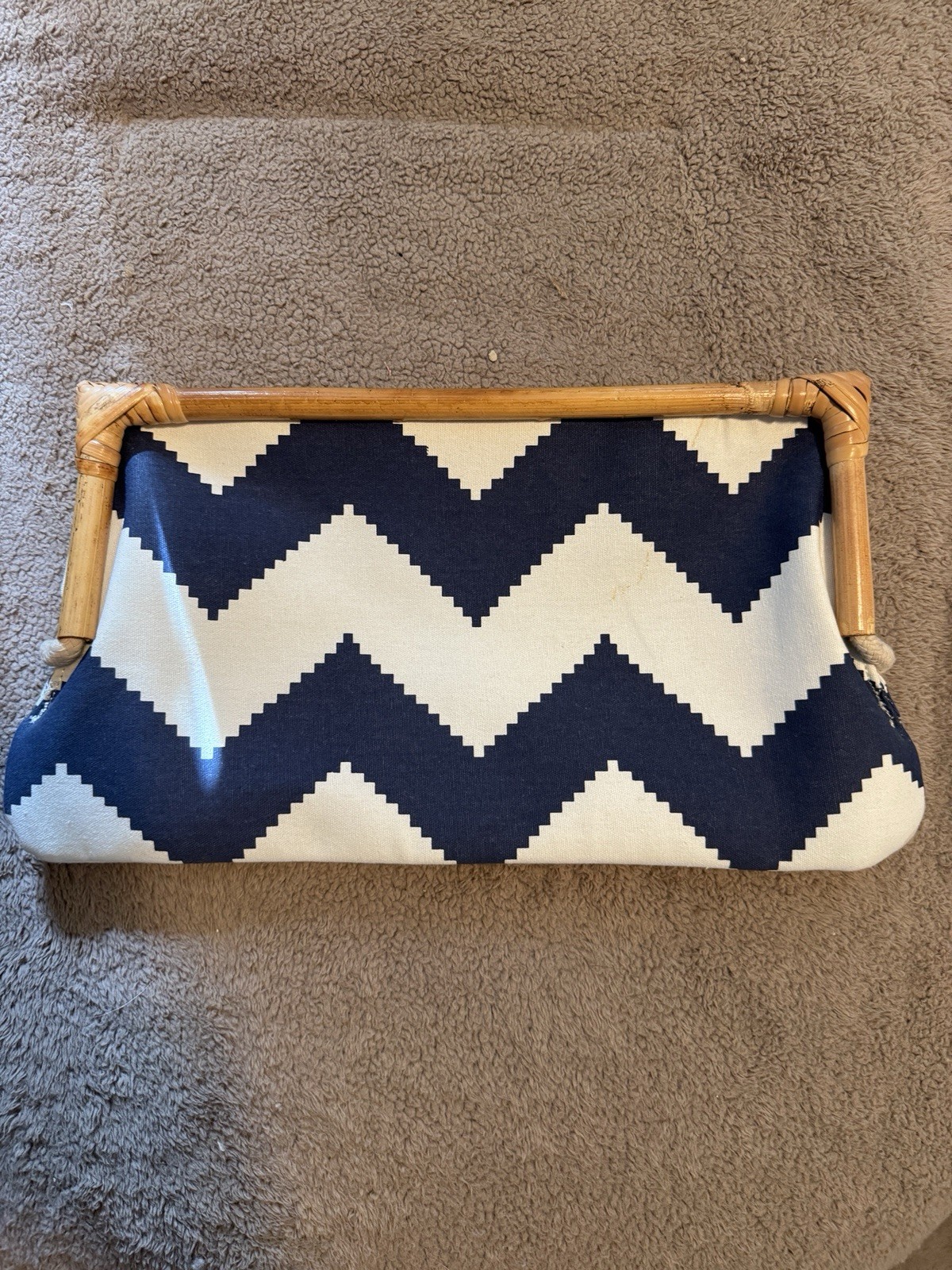Vintage Donna Dixon MORGAN CLUTCH BAG Nautical Canvas w/ Bamboo Handle NWOT