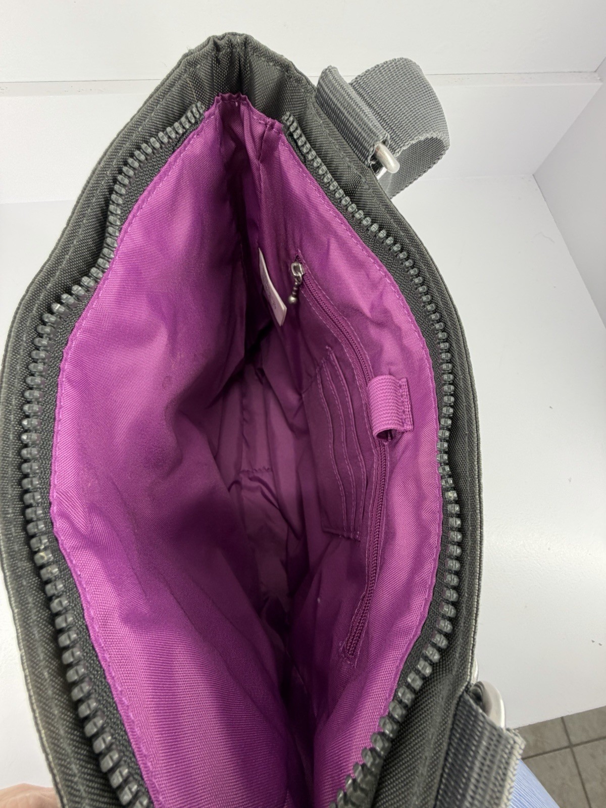 Baggallini Gray Polyester Crossbody Shoulder Bag With Purple Lining