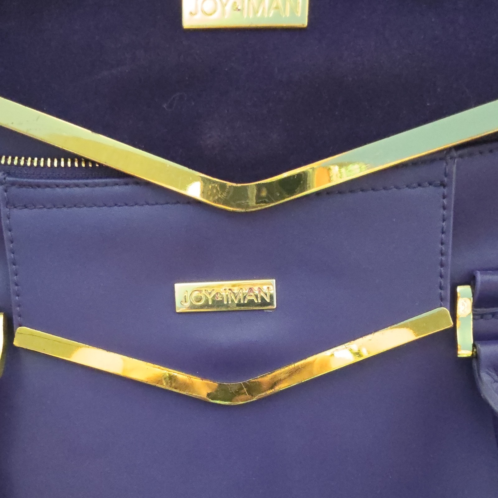 JOY & IMAN Purple Satchel Top Handle Bag, Zip Top, Gold Hardware, Pouch