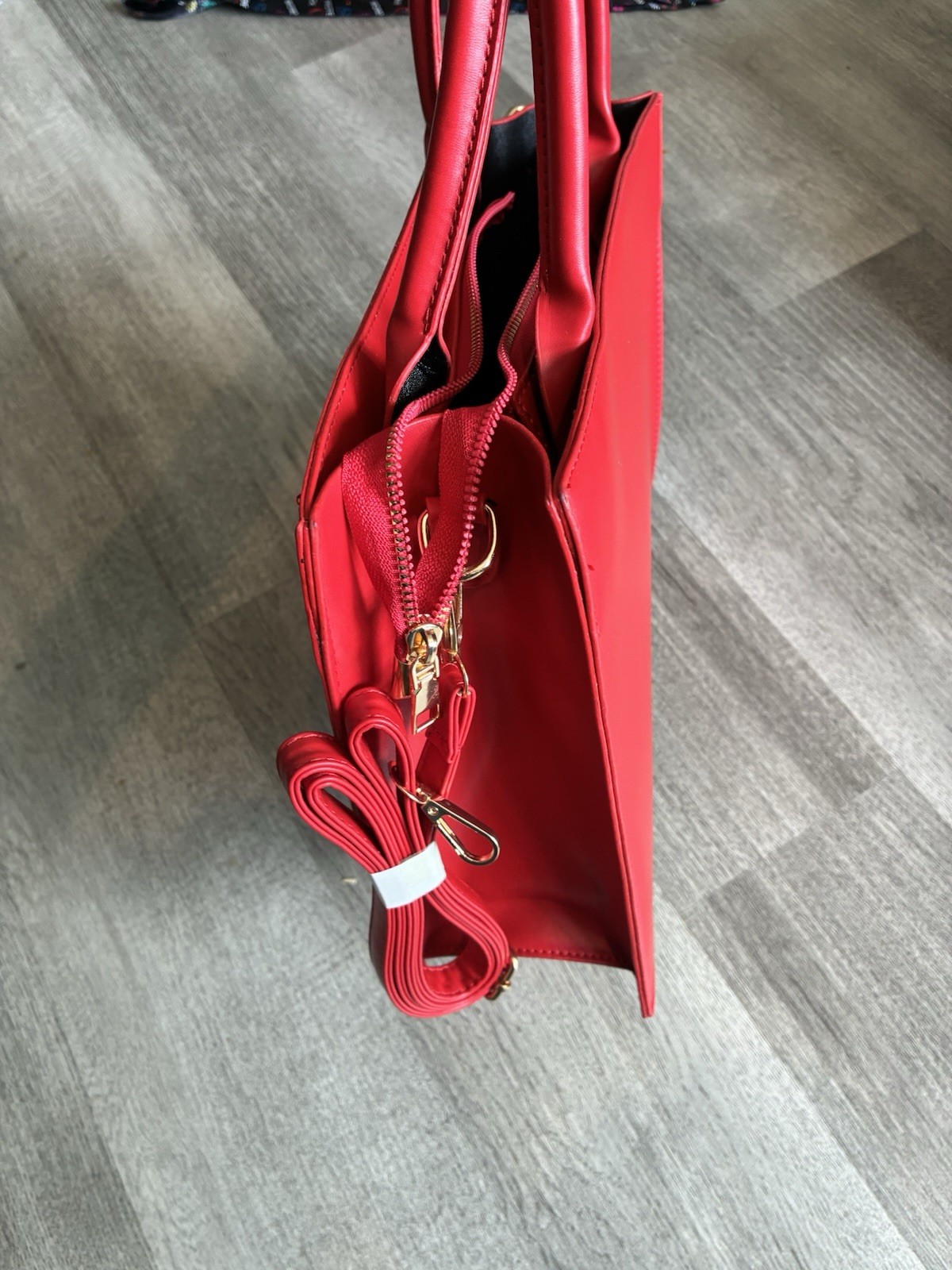 Red “Protect Black Women” Embossed Large Tote Shoulder Bag Zip Top Gold Hardware