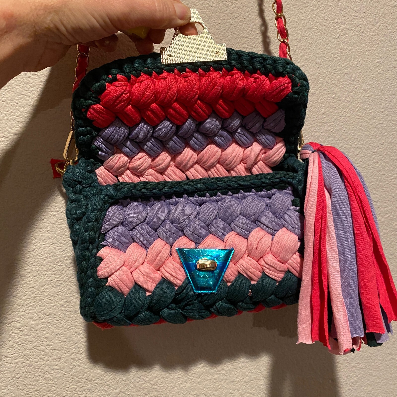 Colorful Braided Crochet Shoulder Purse Handmade Summer Bag 7×8