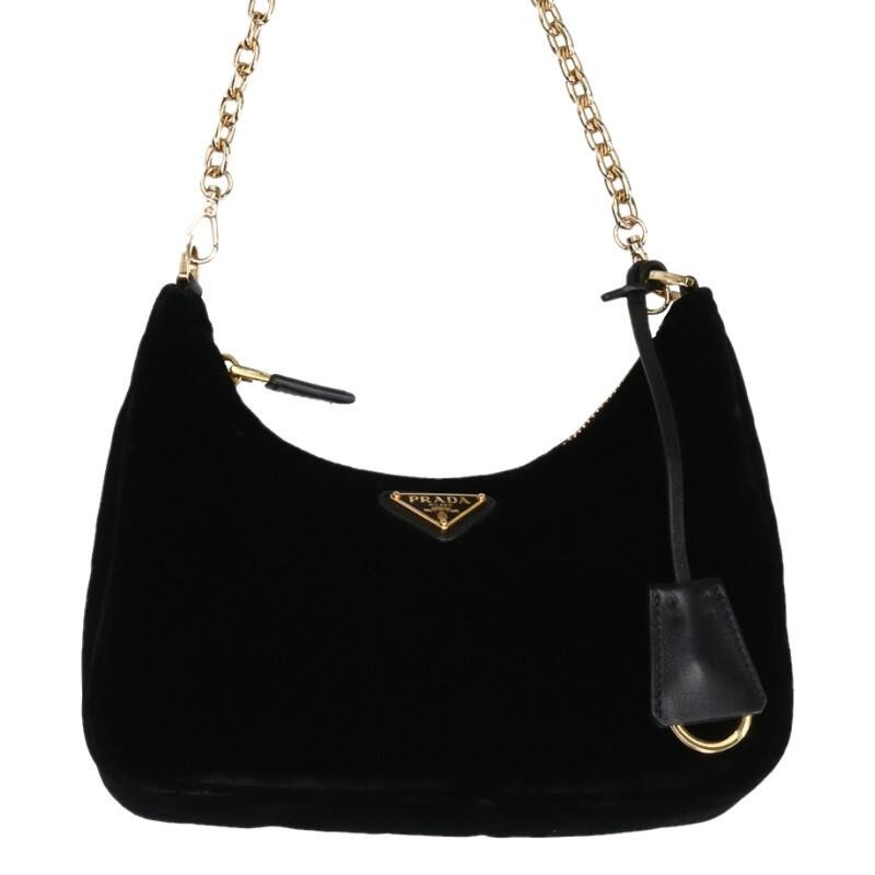 PRADA Bag: Velvet Chain Shoulder Bag 1BC204 Black W22H17D5.5cm;