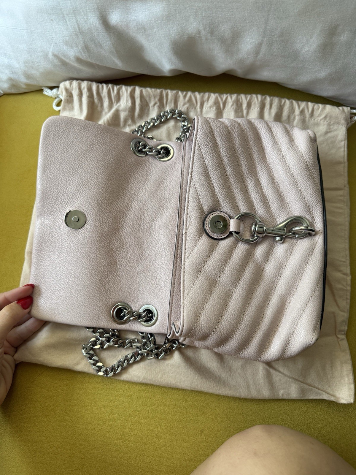 Rebecca Minkoff Pink Edie Chevron Quilted Crossbody Chain w Dust Bag