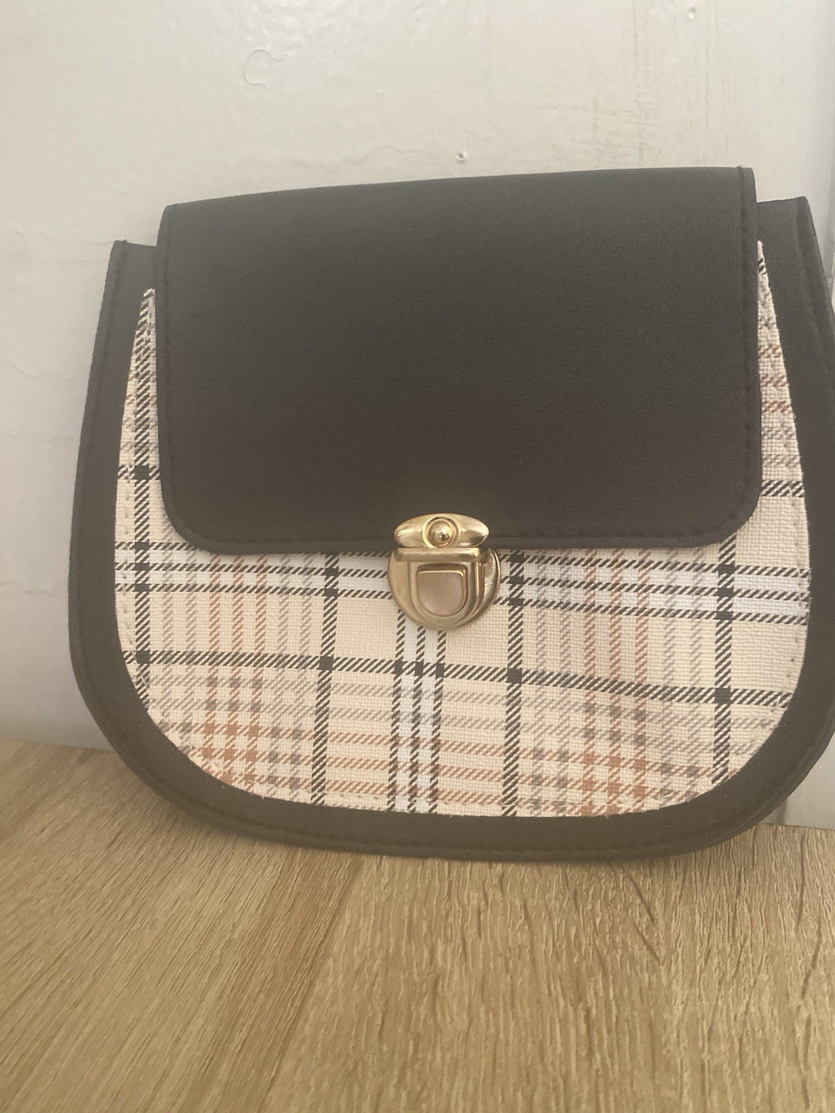 Black & Beige Plaid Small Clutch Purse