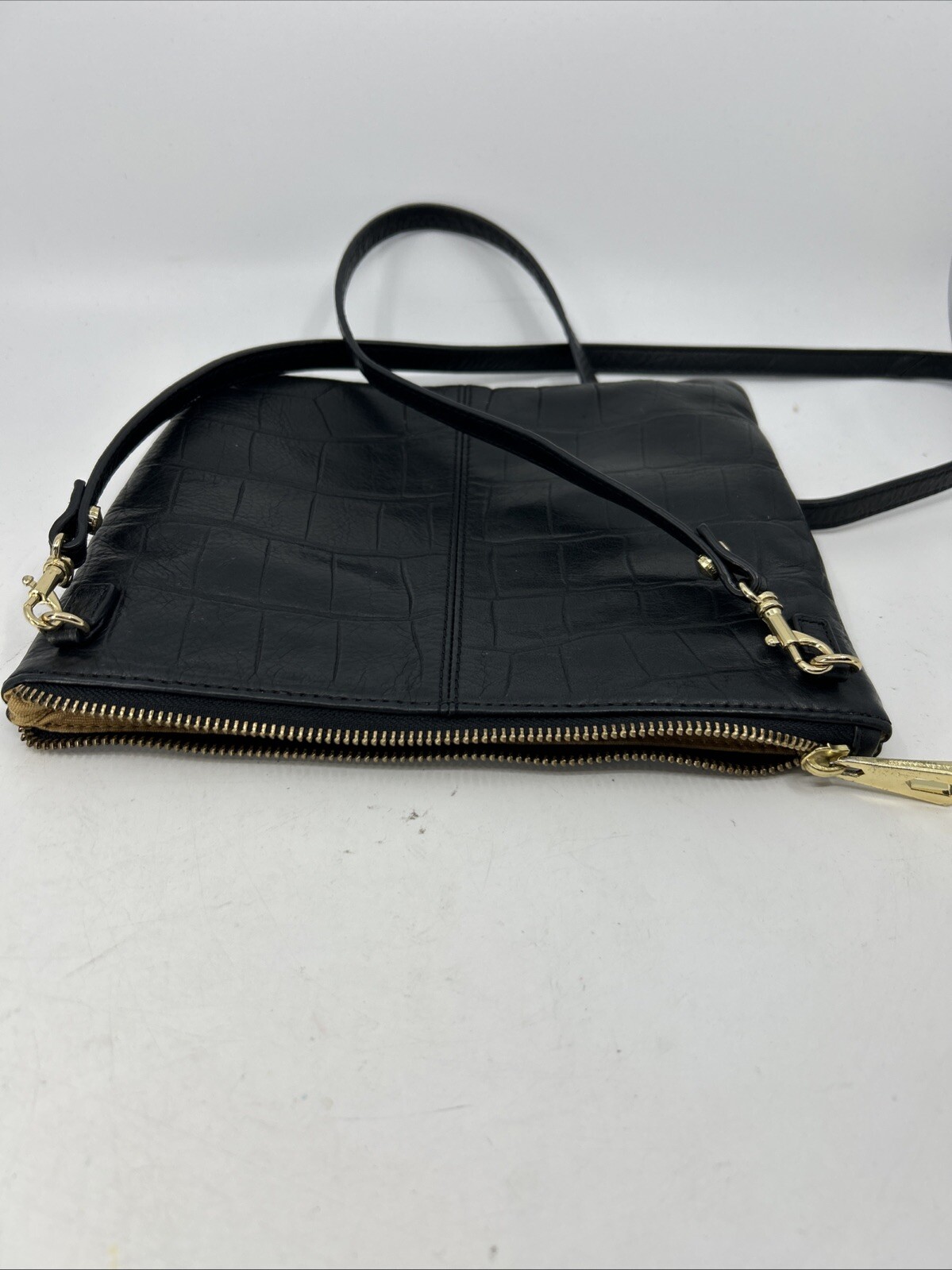 ~HAYDEN HARNETT Purse Black Leather Convertible Clutch w/Crossbody Strap