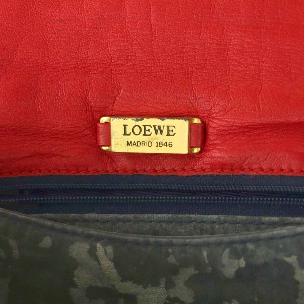 LOEWE Anagram Shoulder Bag Leather Red Flap Bag 27.5cm Used Condition