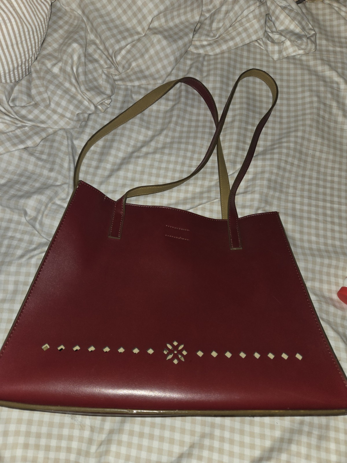 Vintage Mondani New York Handbag Red Simulated Leather Double Strap